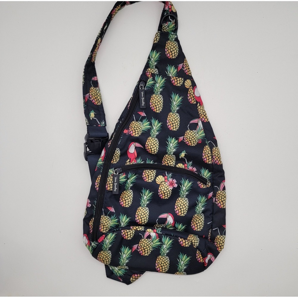 Vera Bradley Essential Sling Backpack Purse toucanParty Pineapple Navy Blue EUC
